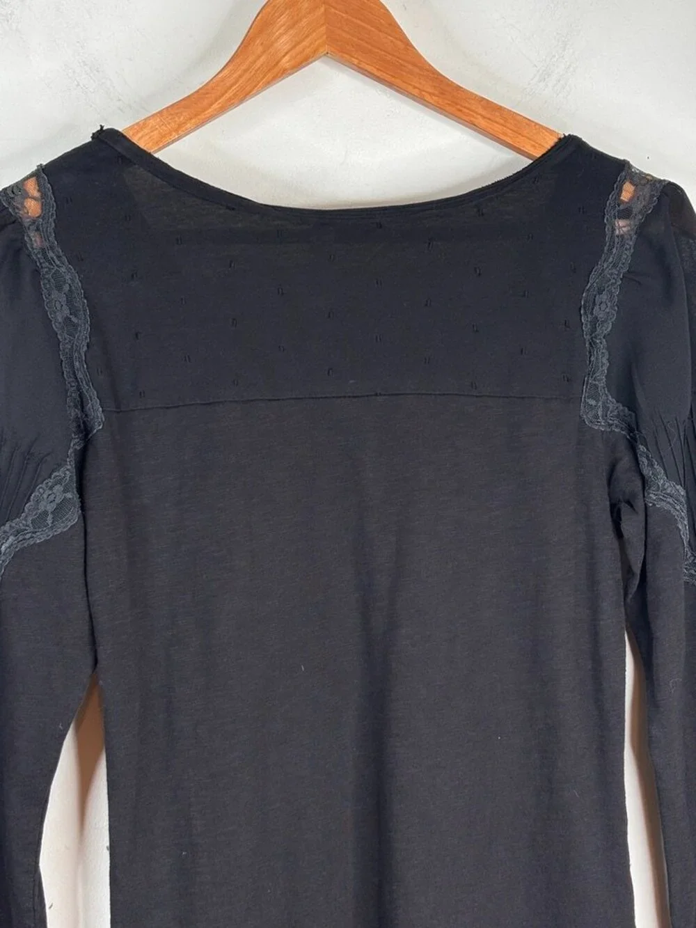 Free People Black Babydoll Henley S Lace Boho Y2K Whimsigoth Princess Sleeve